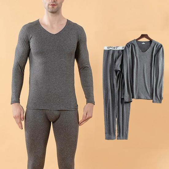 2 Pcs/Set Men Winter Thermal Underwear Long Johns Set Plus Size V Neck Slim Fit Elastic Fleece Keep Warm Thick Thermo Homewear Pajamas Bottoming Set