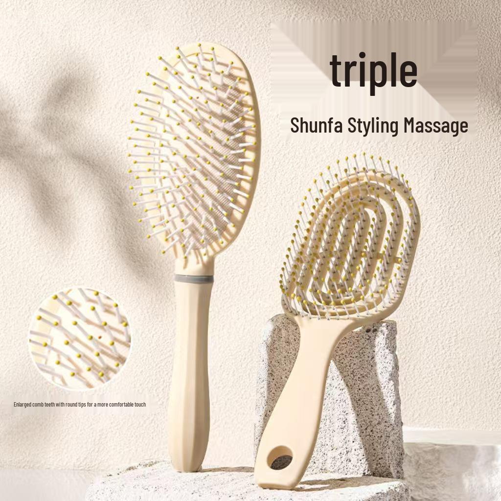 Cushion Brush 4-Piece Set: Smooth, Fluffy, and Curved Hair Styling Comb for Women - Dry/Wet Use with Massage Airbag