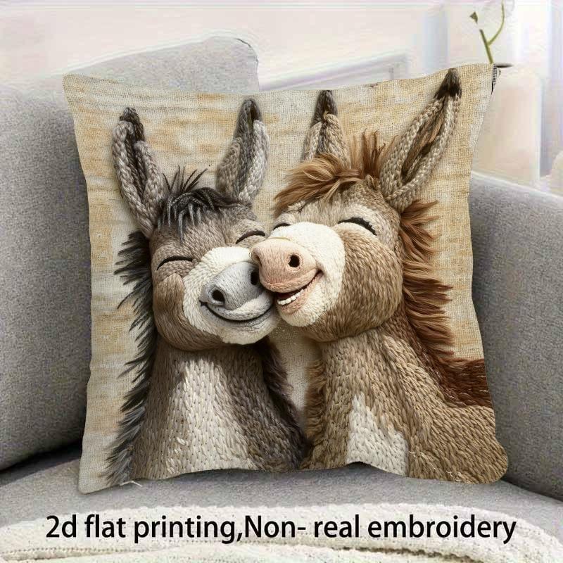 45cm Short Plush Smiling Donkey Pillowcase 2D Flat Printing Cartoon Animal Sofa Cushion Cover Home Decorative Bed Pillow Case Bedding Homes Textiles