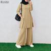 Women Long Sleeve Blouse and Pants Muslim Casual Two Piece Suit Sets