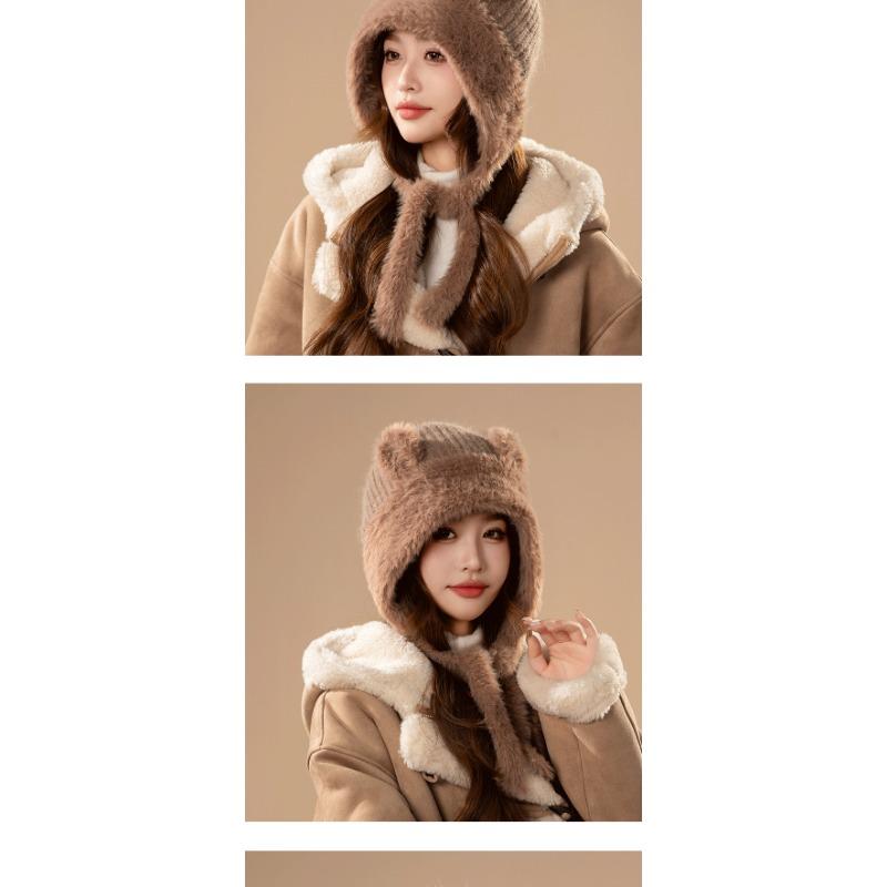 Women S Winter Warm Knitted Hat Cute Ear Flap Cycling Windproof Beanie