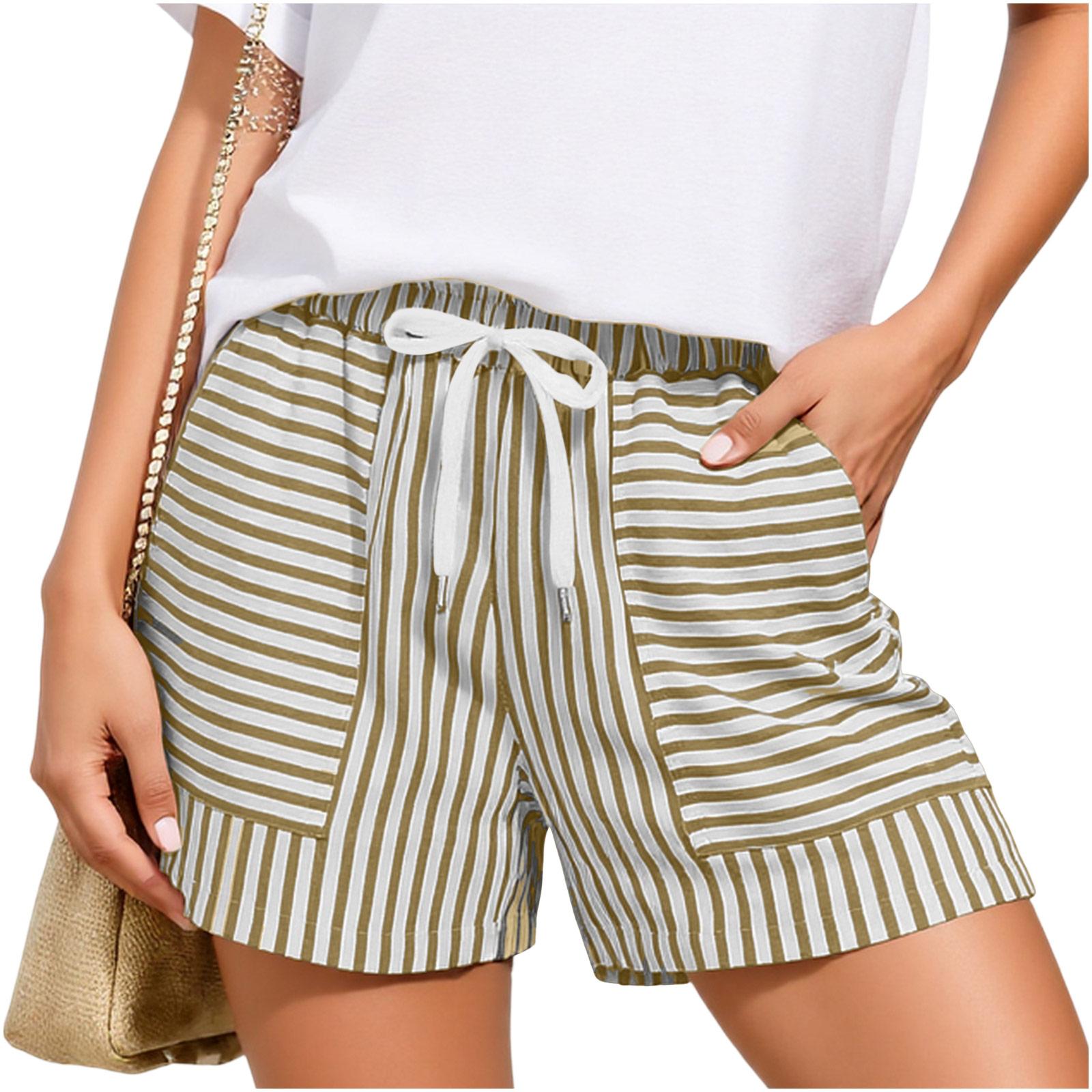 

Women s Fashionable Relaxed-fit Striped Shorts With An Elasticated Waist Drawstring And Pockets M