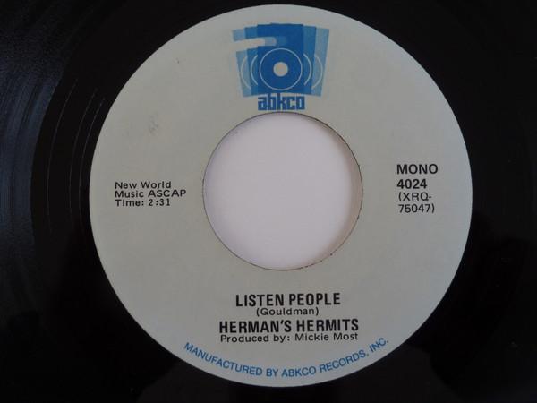

7-дюймовая пластинка HERMANS HERMITS Listen People 4024 ABKCO 1973 США Поп Б/у