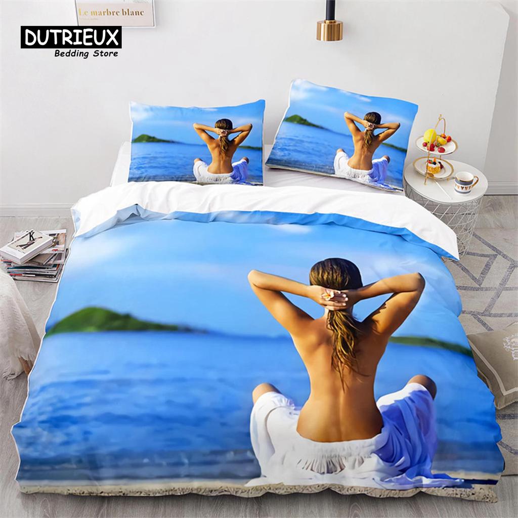 Ensemble de Literie Bikini Beach Fille Fesses Sexy Housse de Couette Microfibre Vacances à Hawaï Paysage Housse de Couette King Twin Pour Garçon Fille