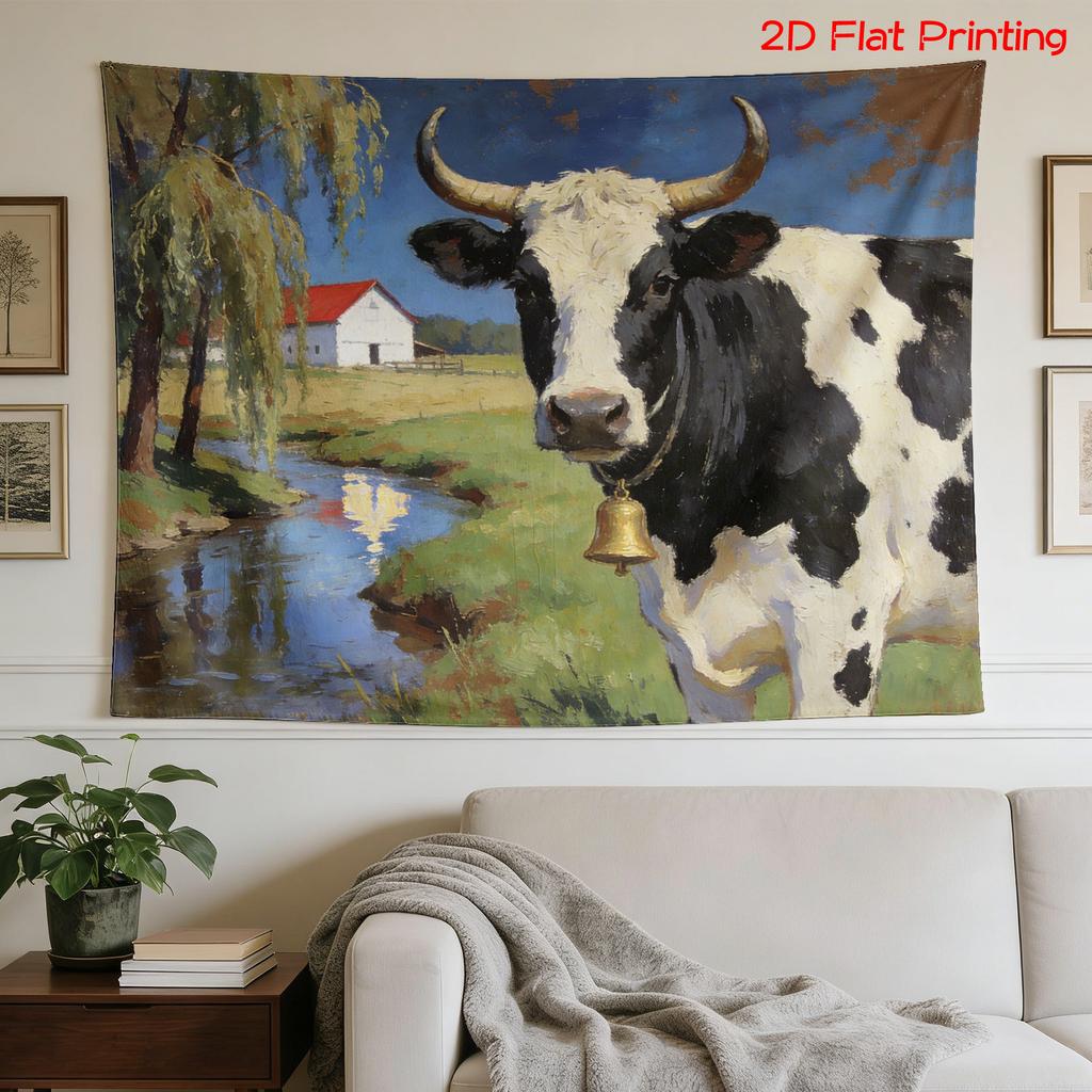 Large Farmhouse Cow Tapestry Wall Hanging Rustic Country Style Art Boho Decor for Living Room Bedroom Cottagecore Wall Tapestry