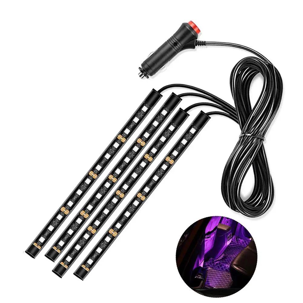 12led Car Interior Ambient Foot Strip Light Kit Backlight Atmosphere Decorative Auto 5v/12v Accessories Lamp Usb Neon Vehic S9x2