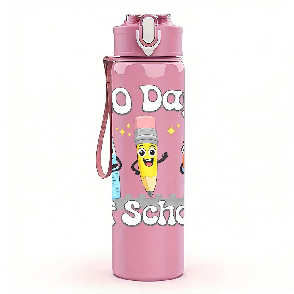 1PC One Hundred Days Of School Art 750ml Color Plastic Sports Water Bottle Leakproof Flip Straw Lid Suitable for Sports Office Home Use
