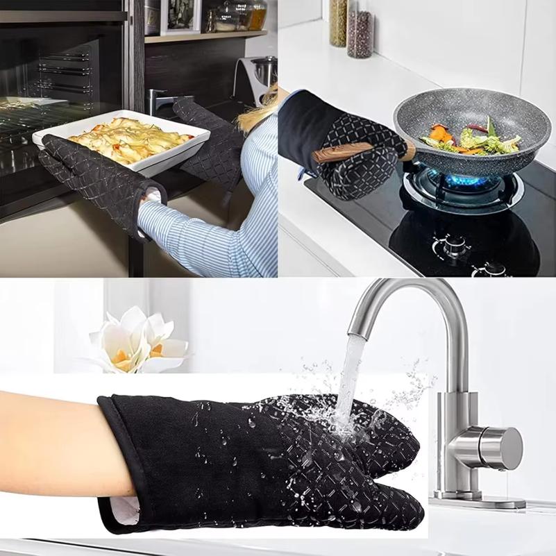 Microwave Cotton Baking Gloves Anti-Scalding Heat Resistant Oven Mitts Bakeware Non-Slip Insulation Gloves