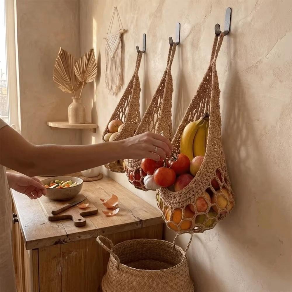 3Pcs/Set Teardrop Shape Wall Hanging Basket Breathable Lattice Vegetable Woven Basket Living Room