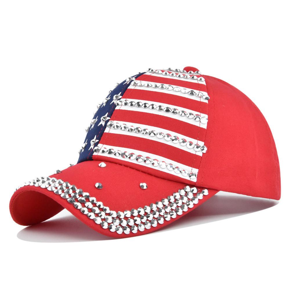 New American Flag Baseball Cap Fashionable Rhinestone Sunshade Duck Tongue Cap Wholesale