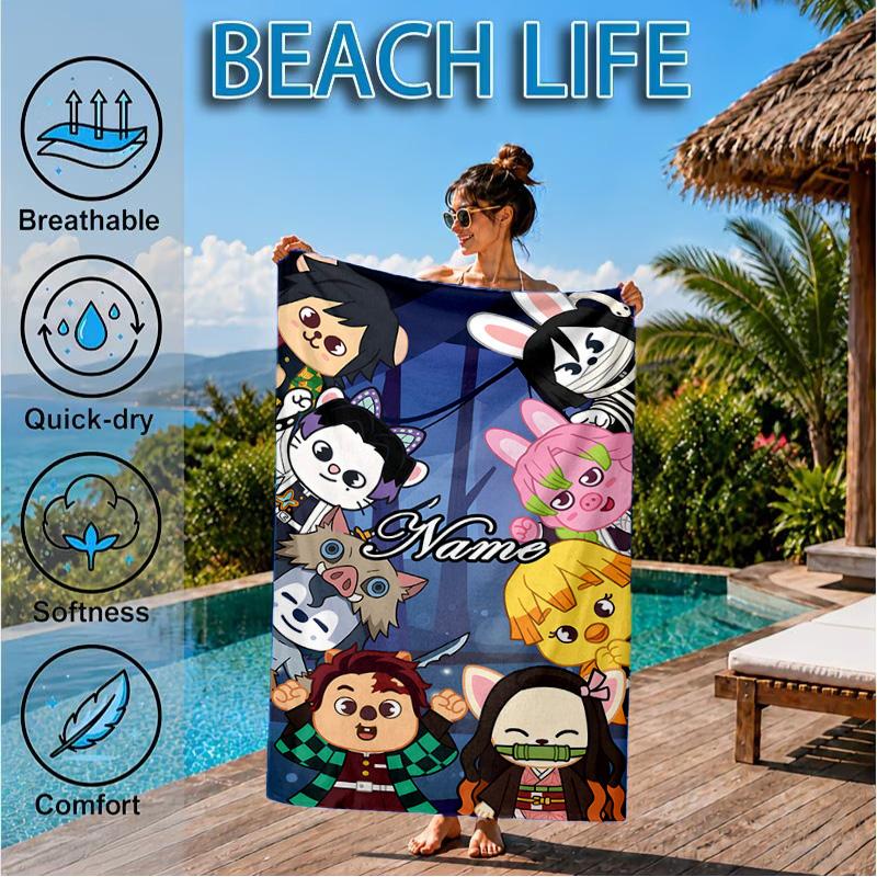 Custom Name Pink Hair Anya Beach Towel Microfiber Beach Towel, Lightweight and Quick-Dry, for Summer Travel, Swimming Pool Gift