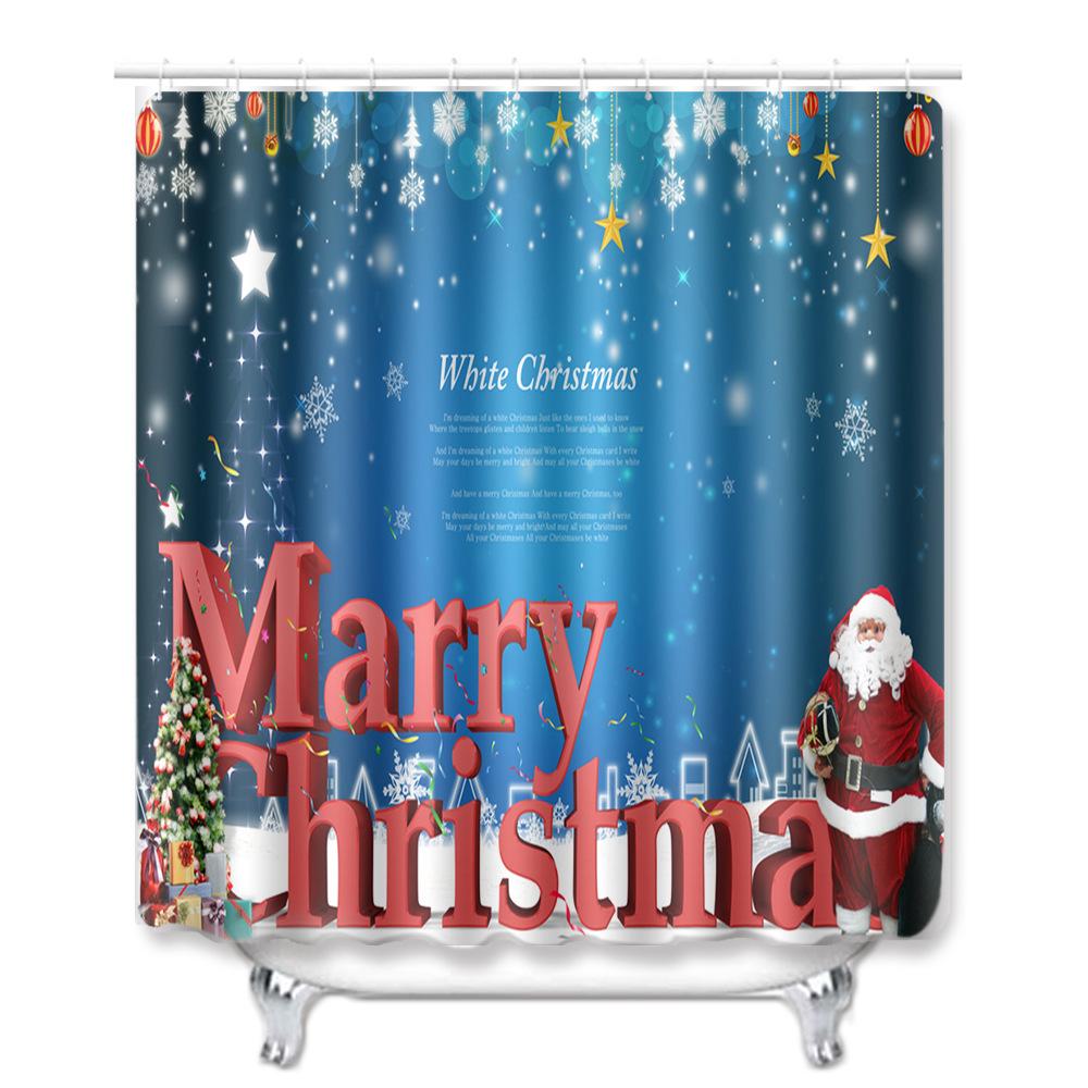 Christmas Bathroom Non-Slip Doormat Bathroom Waterproof Shower Curtain Toilet Floor Mat Four-Piece Shower Room Absorbent Carpet