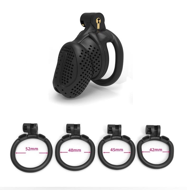 New Male Chastity Cage Device with 4 Cock Rings Set Penis Cage Ball Lock Chastity Belt Sex Toys for Men Couples Adult Supplies