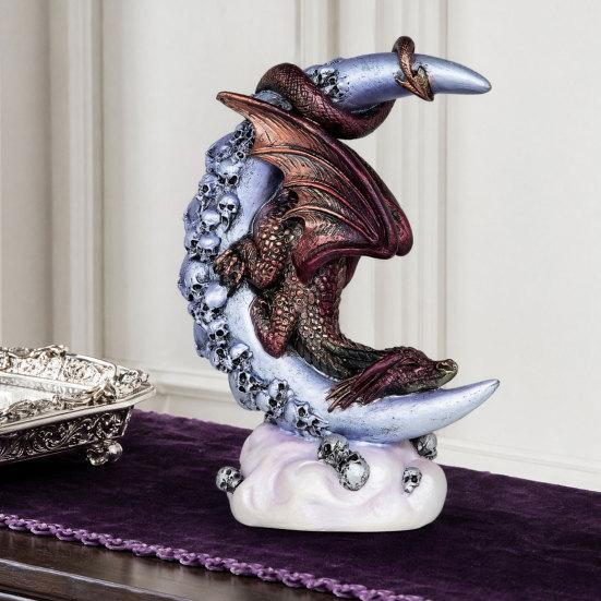Yousheng Dragon Skull Moon Figurine, Gothic Style Sculpture Ornament for Home Desktop Party Decor, Halloween Creative Dragon Statue