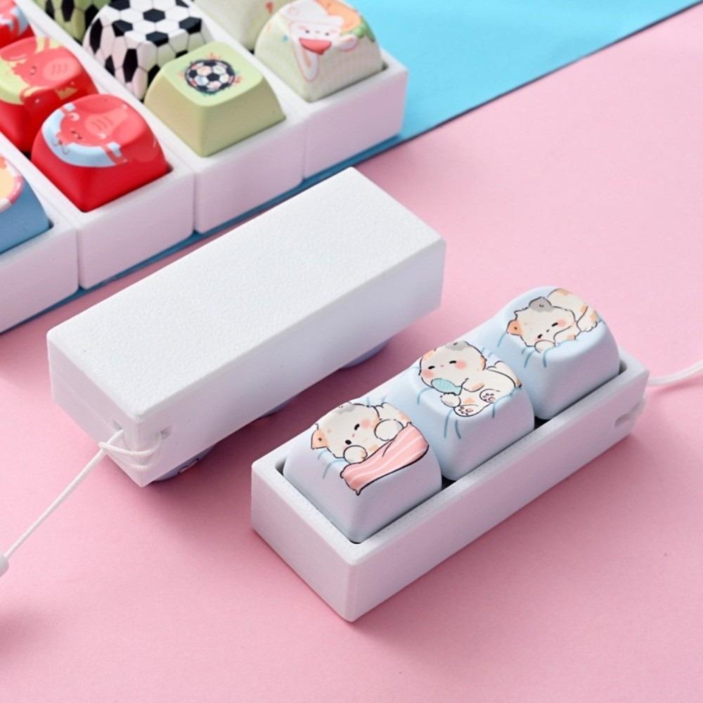 Cartoon Cat Keycap Fidget Keychain 3 Keys Finger Press Keycap Keychain  Calming