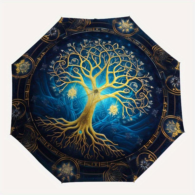 Verzauberter Baum des Lebens Mandala Regenschirm, Tragbarer 3-Fach-Regenschirm für Damen & Herren, Weihnachtsgeschenk ES251