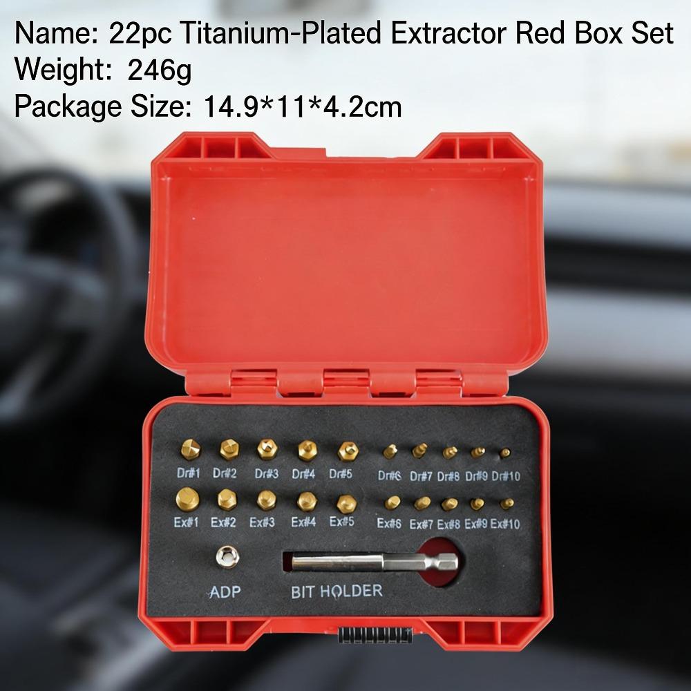 22 piece set of hexagonal shank screw extractor tool for repairing broken threads, reverse threads, and thread slippage