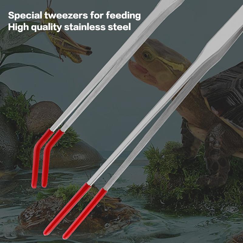 Stainless Steel Reptile Feeding Tongs With Rubber Tips Aquarium Aquarium Straight And Curved Tweezers Pet Feeding Accessories