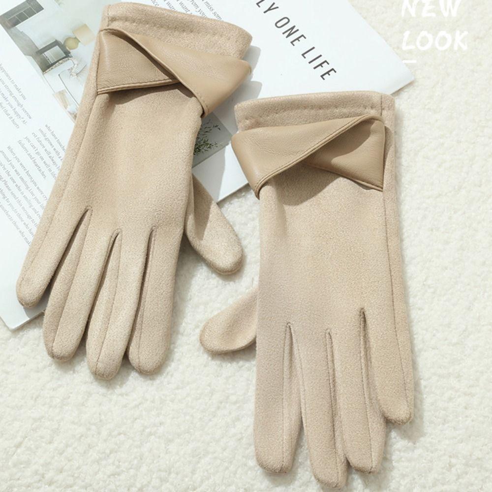 Thicken Suede Leather Gloves Chamois Leather Winter Driving Gloves  Gloves  Women