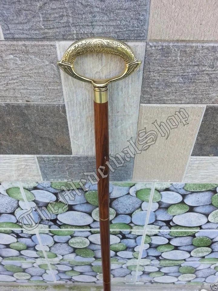 Antique Style Victorian Brass Handle Cane Wooden Walking Stick Vintage Gift Men