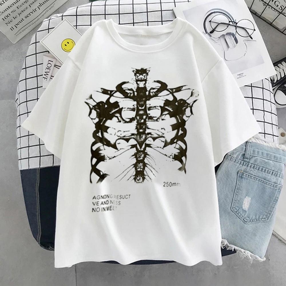 Women T-shirt Oversized Female T-shirt Harajuku Dark Skull Bones Heart and Lung Print Short Sleeve Streetwear Tops Woman Clothes
