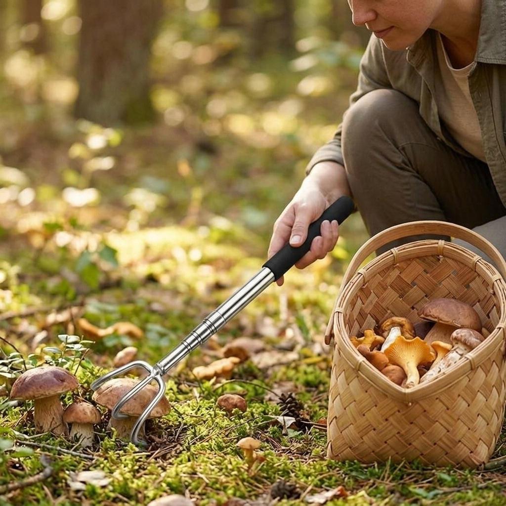 Mushroom Foraging Picker Ergonomic Adjustable Length Stainless Steel Tool