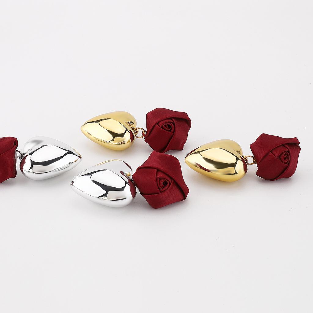 E13253 European American Style 3D Rose Heart Pendant Earrings, Romantic Valentine's Day Versatile Stylish Earrings