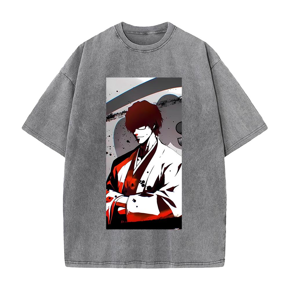 Anime BLEACH Aizen Sousuke Printed Tee Men Women Washed Cotton T-shirts Short Sleeve Vintage T Shirt Harajuku Oversized Tshirt