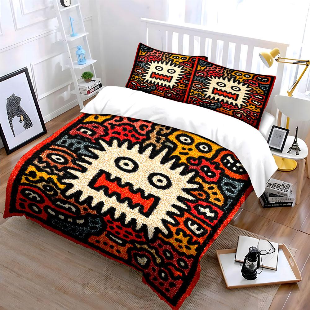 Quirky monsters with colorful background Print Bedding Set 1 Duvet Cover 2 Pillowcases for Adult and Children Luxury Gift
