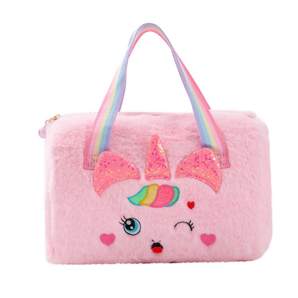 Cute Unicorn Plush Handbag Large Capacity Rainbow Unicorn Plush Tote Bag Girls Cartoon Gift Bag For Birthdays Back-To-School