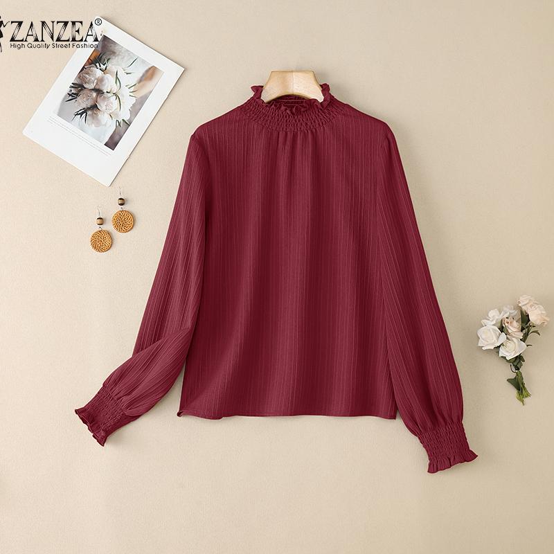ZANZEA Women CasuaL Stand Collar Solid Color Long Sleeve Blouse