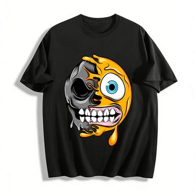 Melting Emoji Skull Graphic Print Casual Short Sleeve T-Shirt Pure Cotton T-shirt