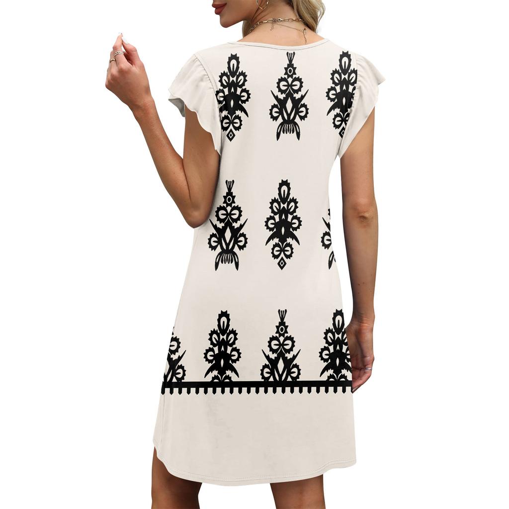 Womens Summer Dress Ruffle Sleeve V Neck Short Dresses Fashion Casual Flowy A Line Swing Sundress With Pocket