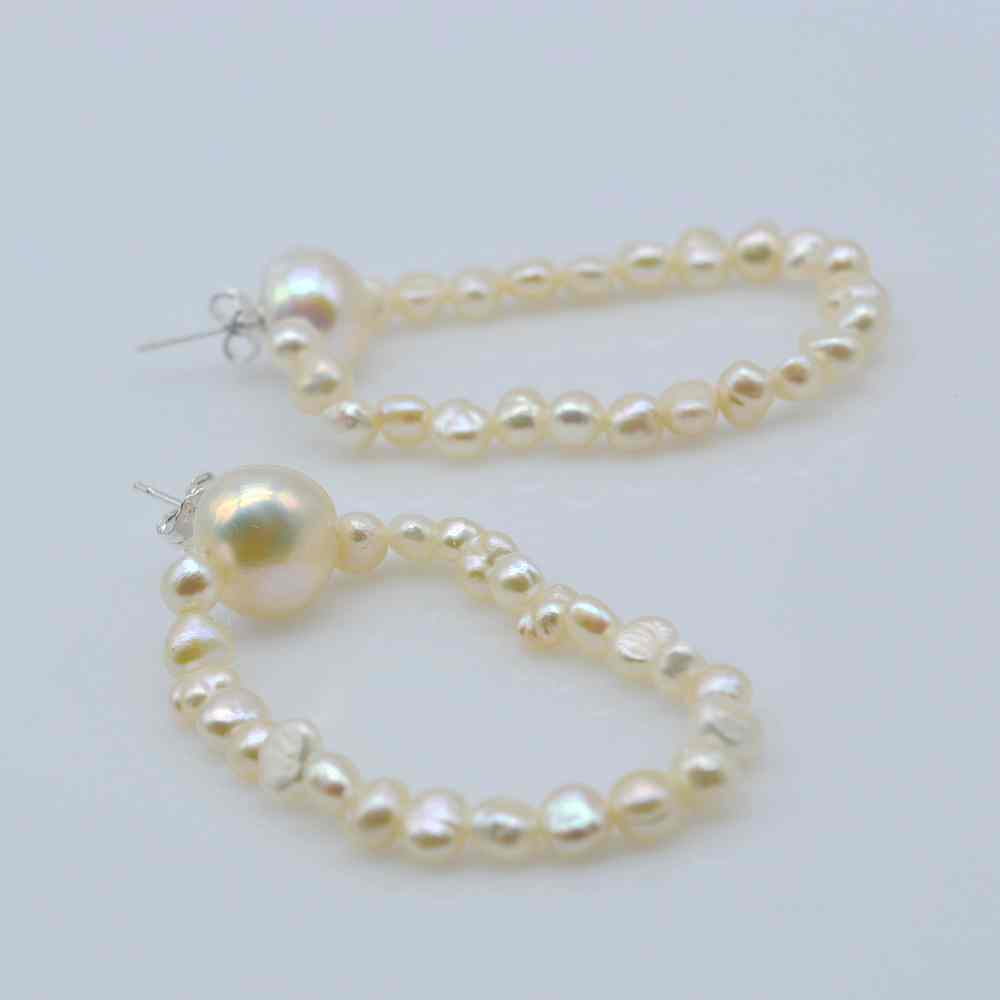 Baroque Earrings Natural White Freshwater Pearl Stud Earrings Handmade Small Pearl Long Earrings Women's Wedding Earrings