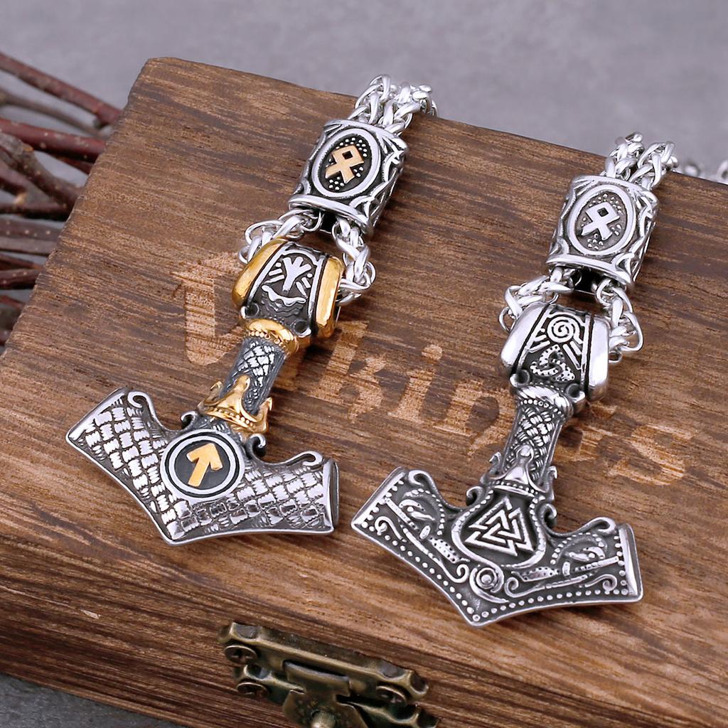 Módní náhrdelník Viking Thor's Hammer Pánské šperky Dárek z nerezové oceli Vintage skandinávský náhrdelník s runovým amuletem