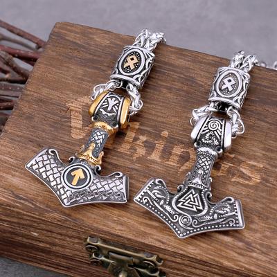Moda Viking Thor'un Çekici Kolye Erkek Paslanmaz Çelik Takı Hediye Vintage İskandinav Rün Muska Kolye