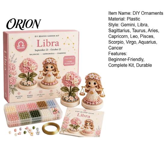 Relaxing Stress Relief Art Kits 12 Zodiac Signs DIY Beaded Garden Kit, 3D Astrology Flower Craft Plastic Ornament Crafting Materials Handmade Bead Kit