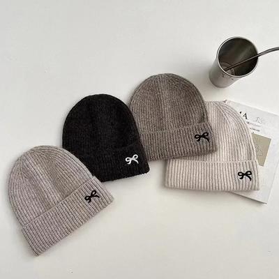 1 Piece Sweet Bow Kids Girl Beanie Fashion Embroidery Bow Crochet Bonnet Childen Cute Autumn Winter Thicken Knitted Hat