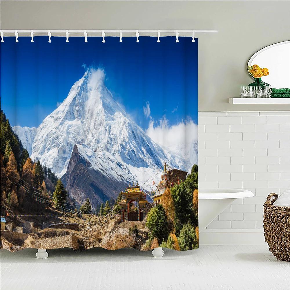 

Waterproof Printing Fabric Shower Curtain Bathroom Curtains with Hooks Mountain Forest Natural Scenery Bath Curtain Home Decor W90XH180cm