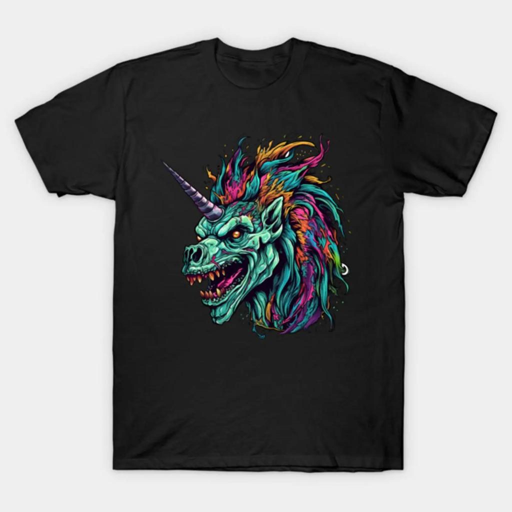 Zombie Unicorn T Shirt Vintage Fashion Top For Everyday Wear Casual Versatile Graphic Slightly Soft Homme Breathable
