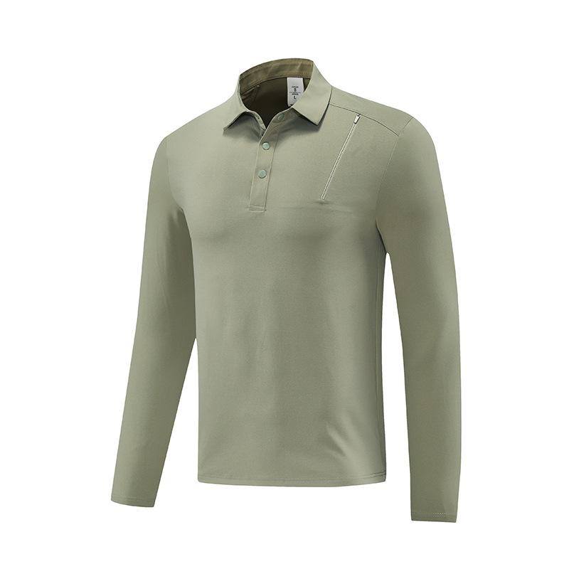 

Long-sleeved T-shirt Men s Breathable Polo Shirt Simple Loose Lapel Solid Color Top 4XL зелений