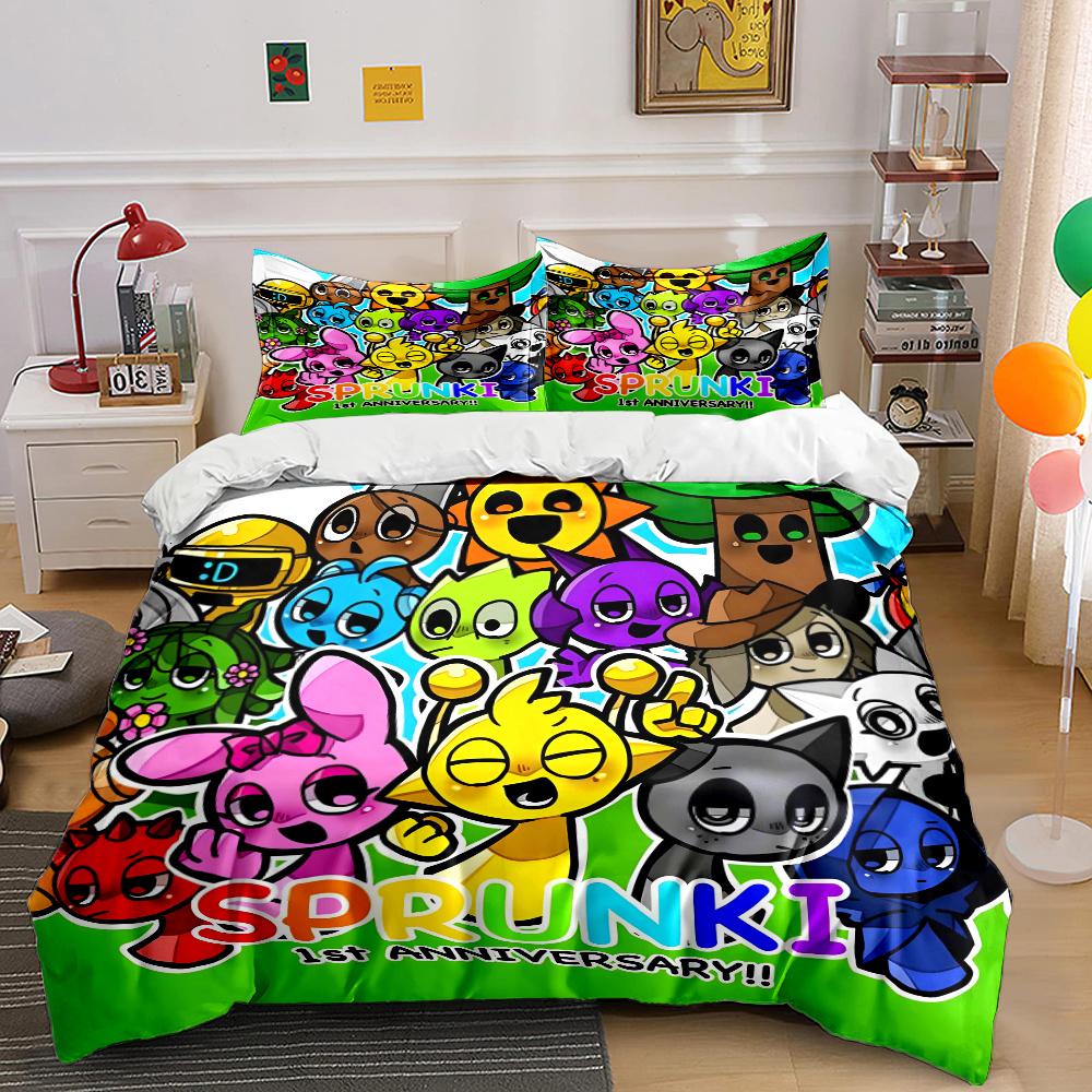 Music Games S-Sprunki Print Bedding Set 1 Duvet Cover+2 Pillowcase Multi Size Bedroom Bedding Decoration Machine Washable