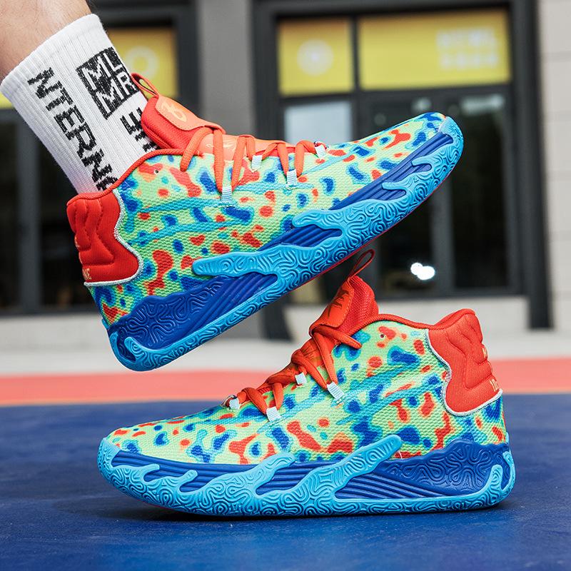 New Medium Tube Professional Basketball Shoes Outdoor Actual Combat Breathable Couple Shoes Thick-soled Non-slip Men's and Women's Shock-absorbing