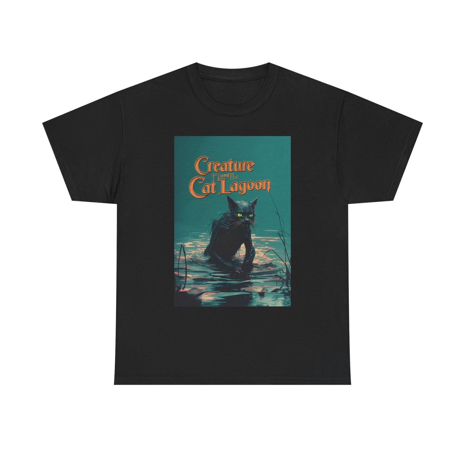 Creature Cat Lagoon Tee, Unisex Graphic T-Shirt, Horror Aesthetic Parody Apparel S