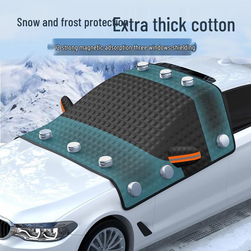 Black Windshield Snow Cover with 12 Magnets & Cotton Lining - Frost and Anti-Freeze Protection