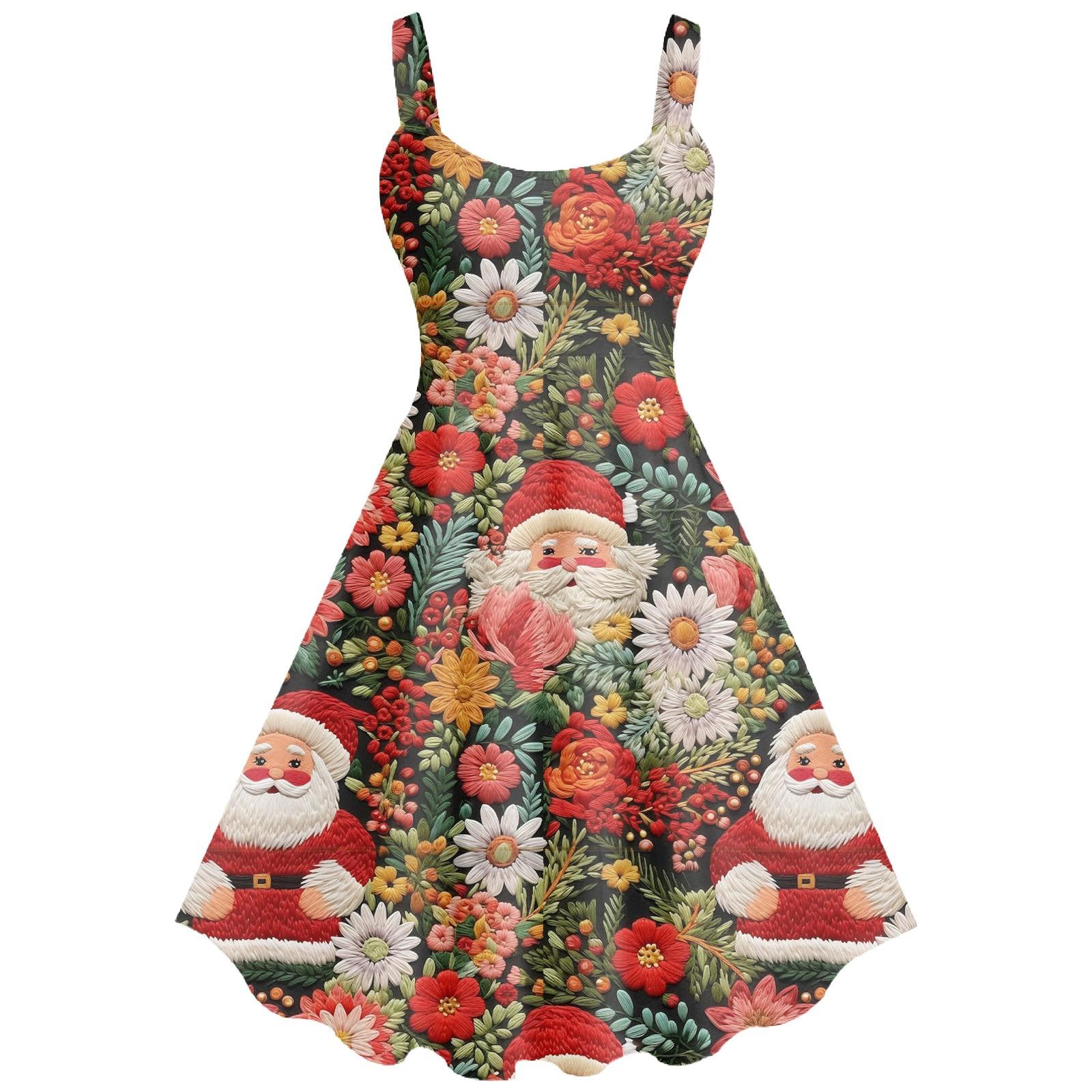 

Женское повседневное модное рождественское печатное сексуальное ретро-платье с подтяжками, большая юбка-свитер M красный