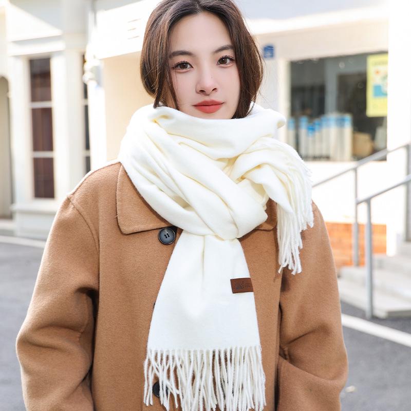 Women's Winter Thick White Tassel Scarf - Warm Imitation Cashmere Shawl, Versatile & Stylish