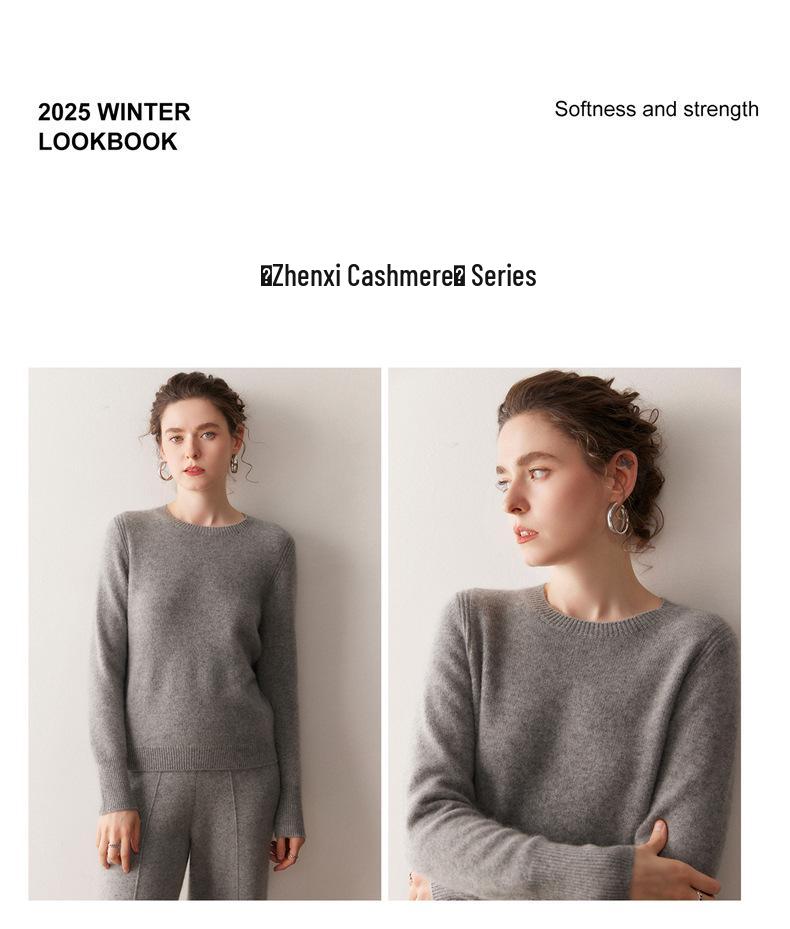 Women's Cashmere Crew Neck Sweater - Soft Knitted Pullover for Autumn/Winter
