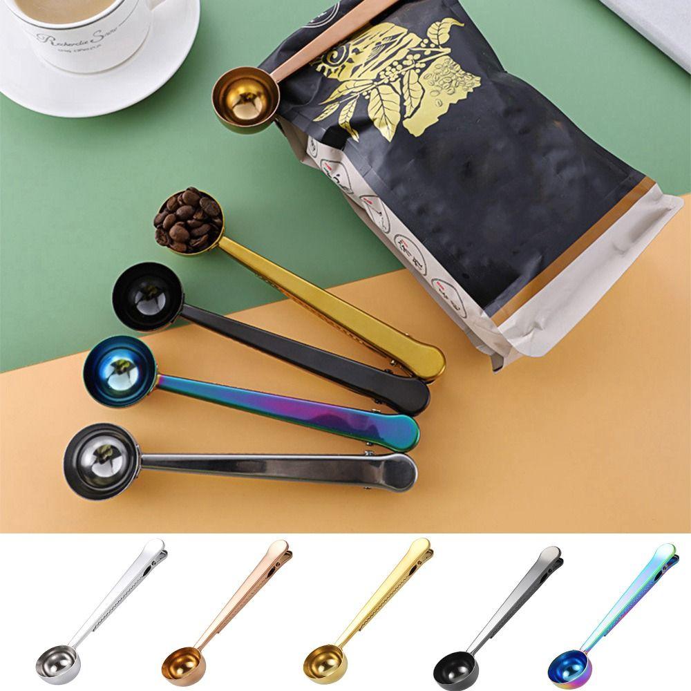 2-in-1 Coffee Spoon With Bag Clip Stainless Steel Spoon Bag Clip Durable Coffee Scoop Clip  Kitchen