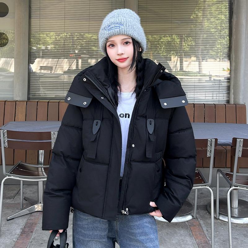 

New student clothing winter down cotton-padded clothing women s short loose hooded cotton-padded clothing thickened warm cotton-padded jacket XL suggestion [140--160] catties чёрный